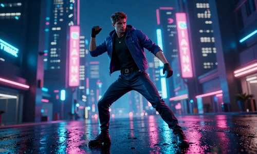 New Note: Neon Rift Uprising review - protagonist in cyberpunk city with neon rain reflections