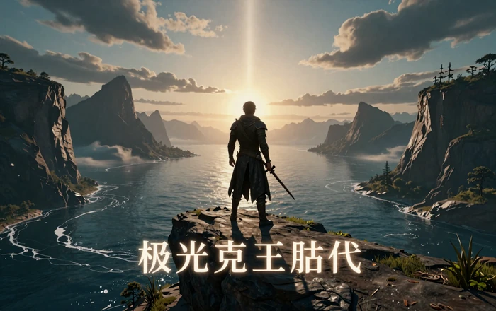 Lantern Pick editorial - hero standing at cliff edge overlooking a vast glowing magical RPG world at golden hour