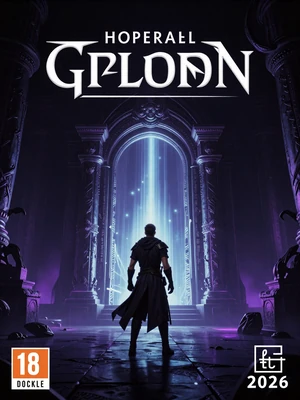 Cinder Crown - dark fantasy RPG game cover featuring a lone warrior at an ancient glowing gate